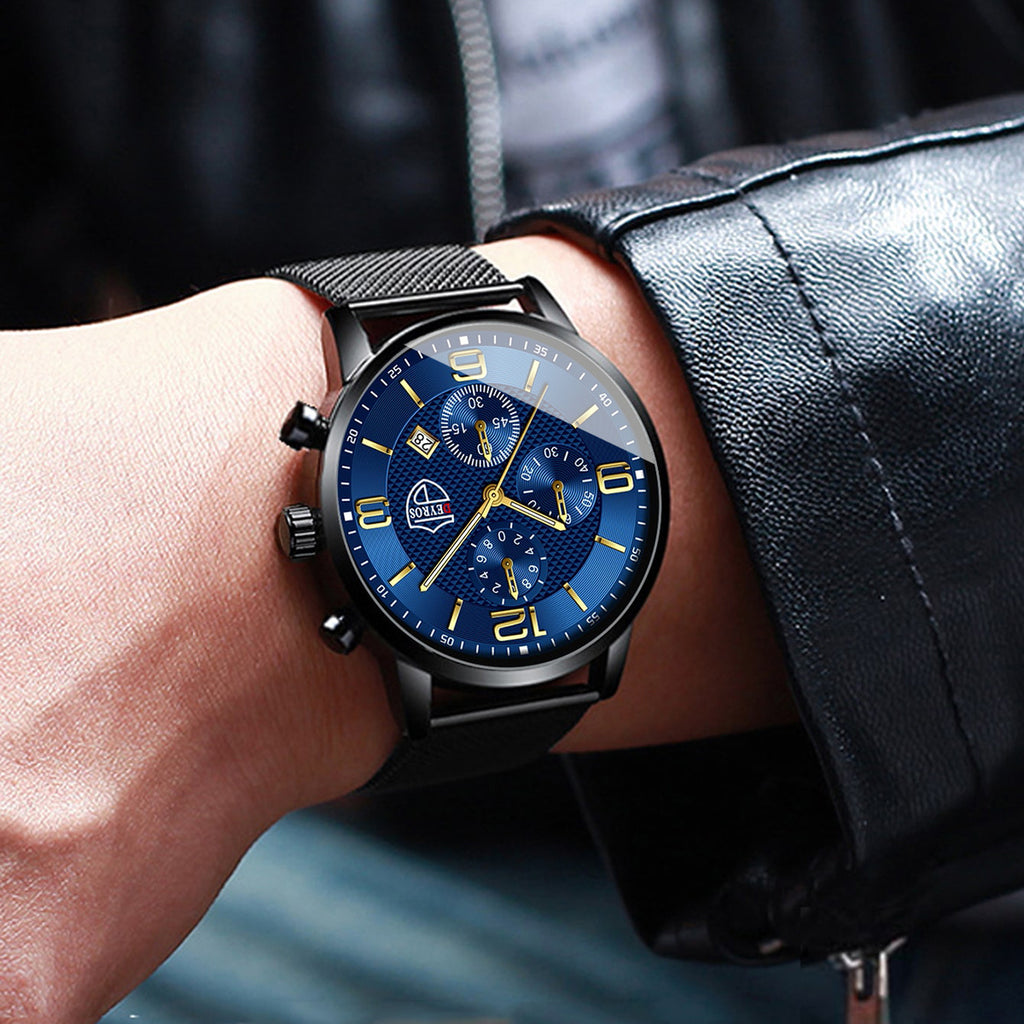 4pcs Men’s Quartz Watch & Bracelet Gift Set – Stainless Steel Analog Date Watch with Matching Bracelet & Necklace, Casual & Business Accessory Set for Father’s Day, Graduation & Teacher’s Day