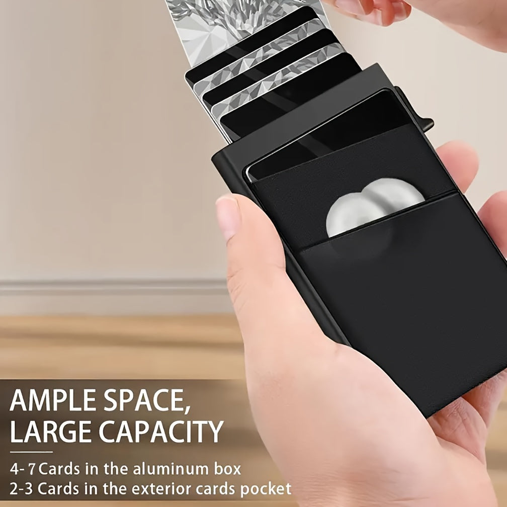 2-Pack Ultra-Slim RFID Blocking Card Holder Wallet for Men – Automatic Pop-Up Aluminum Alloy Minimalist Wallet with Money Pocket for Cards, Notes & Coins