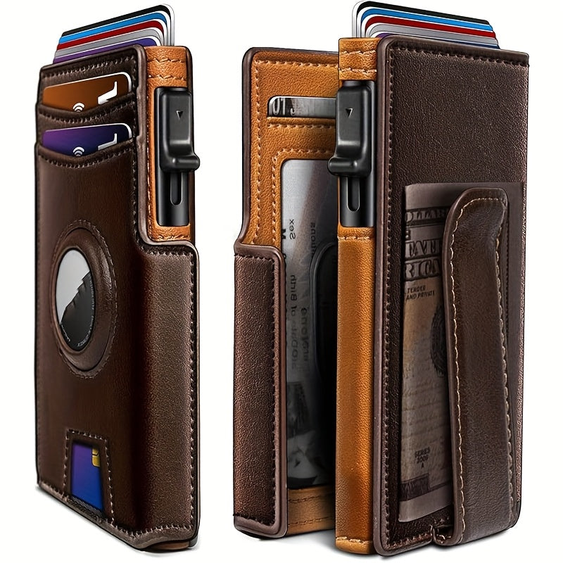 Men’s RFID Blocking Anti-Theft Smart Wallet – Black Pop-Up Street Wallet with Magnetic Closure, AirTag/Tracker Compatible, Slide Pocket & Pickpocket-Proof Design