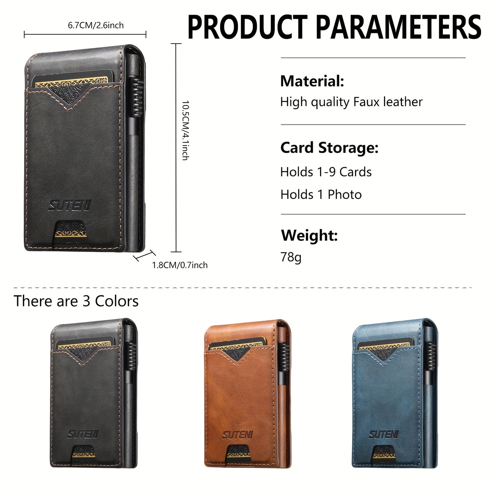 SUTENI Men’s Automatic Card Ejector Wallet – Light Brown Oil-Wax Faux Leather Business Wallet with Flip Cover, Photo Slot & Multiple Card Slots