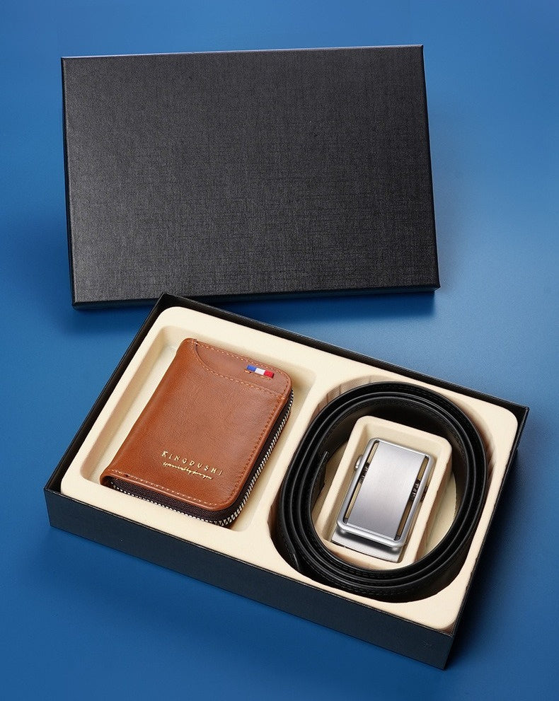 High-End Men’s Wallet & Automatic Buckle Belt Set – Premium PU Leather Gift Box for Dad, Husband & Gentlemen