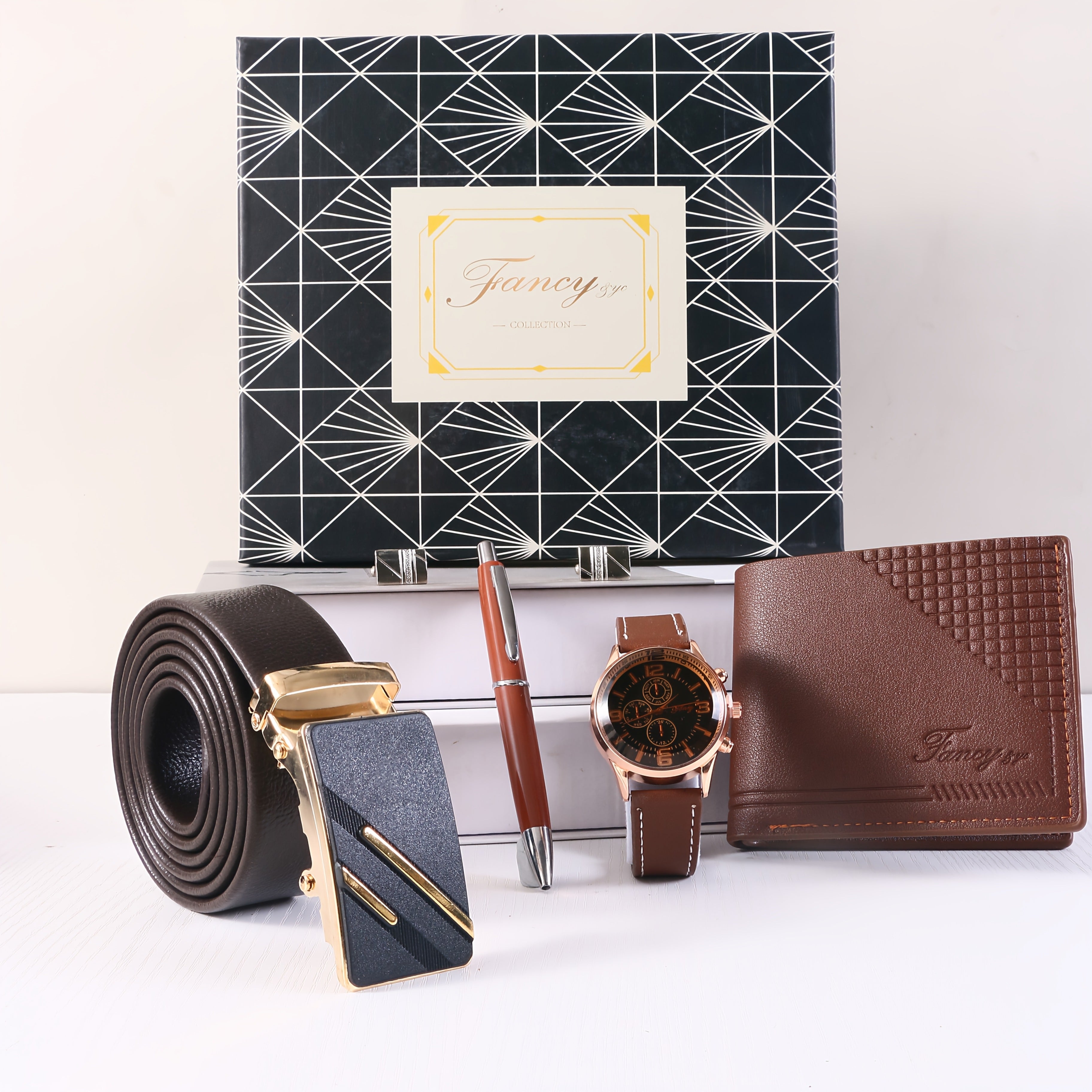 MLDSINCERE 8pcs Men’s Business Gift Set with Gift Box – Exquisite Watch, Cufflinks, Automatic Buckle Belt, Ballpoint Pen & More – Premium Father’s Day & Valentine’s Day Gift for Dad, Boyfriend & Husband