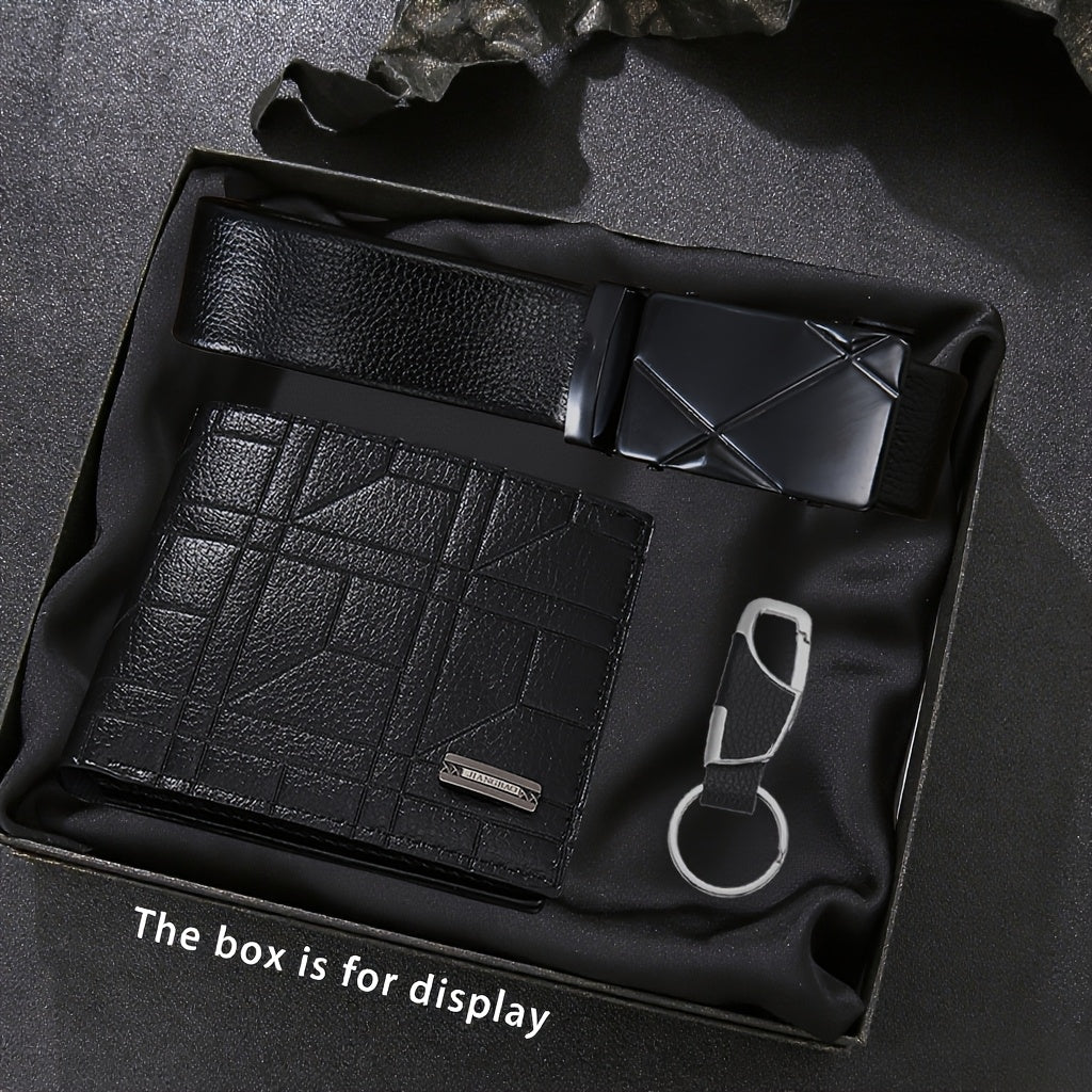 3-Piece Men’s Luxury Black Wallet, Belt & Keychain Set – Heavy-Duty PU Leather Gift for Him, Perfect for Valentine’s Day, Easter & Ramadan