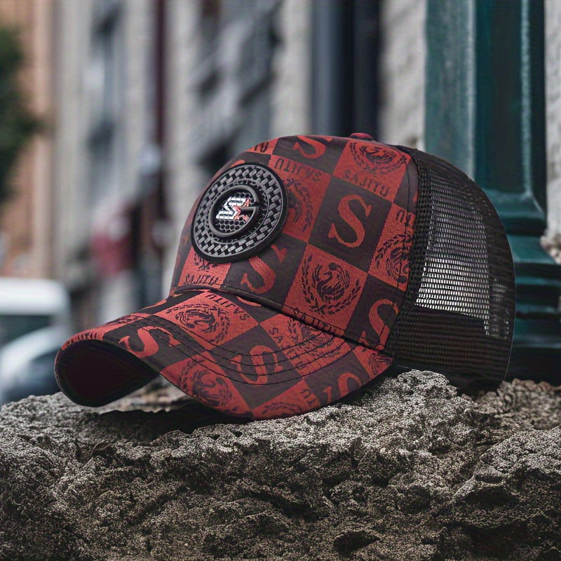 Men’s Casual Baseball Cap – Lightweight Cotton-Blend Trucker Hat with Alphabet Print Visor for Daily Streetwear