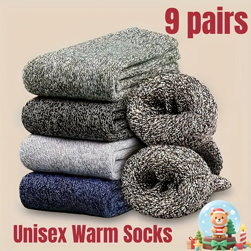 9 Pairs Heavy Duty Thermal Socks for Men & Women – Super Thick Winter Warm Boot & Hiking Socks, Mid-Calf, Multi-Color, Machine Washable Cold Weather Gift Set