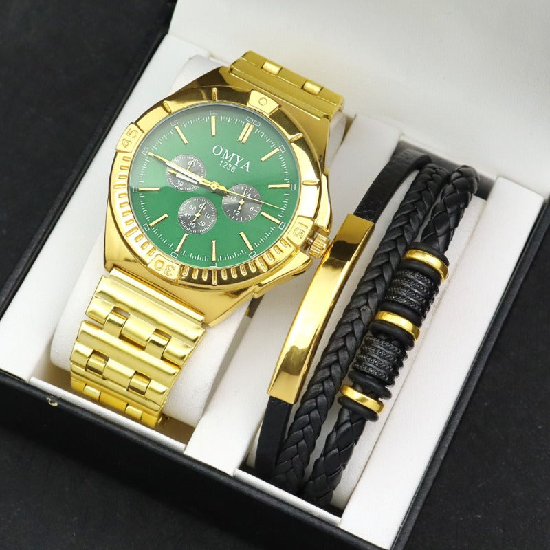 Men’s Luxury 4-Piece Gift Set – Black Business Belt, Watch, Wallet & Fashion Glasses in Red Gift Box for Birthday, Christmas, Halloween & Thanksgiving