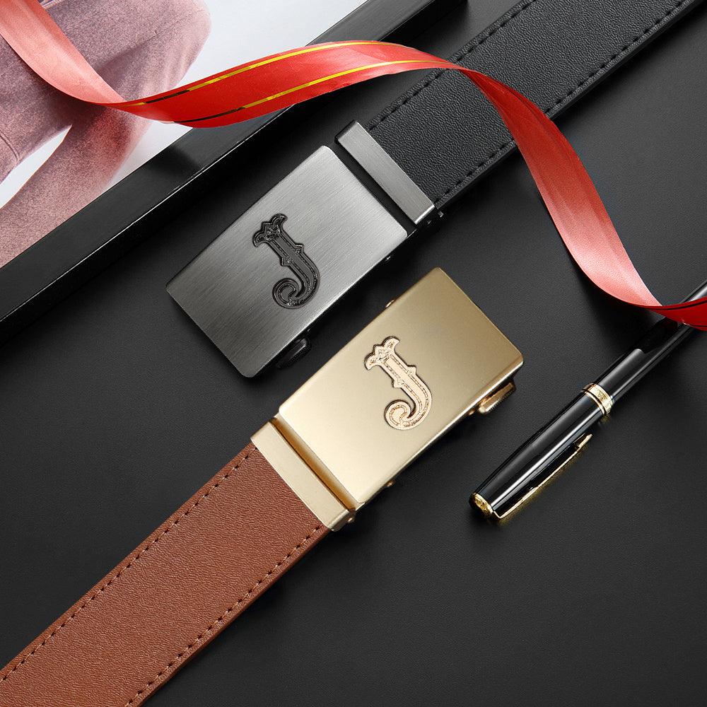 2pcs Men’s Leather Ratchet Belt Set – Black & Brown Automatic Buckle Dress Belts for Jeans, Suits & Casual Pants, Perfect Men’s Gift for Any Occasion