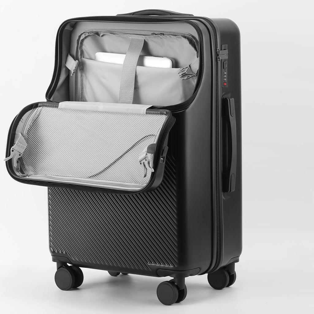 20" Hard Shell Carry-On Spinner Suitcase with TSA-Style Combination Lock – ABS+PC Lightweight Luggage with USB Port, Red & Black Travel Boarding Case for Daily Use