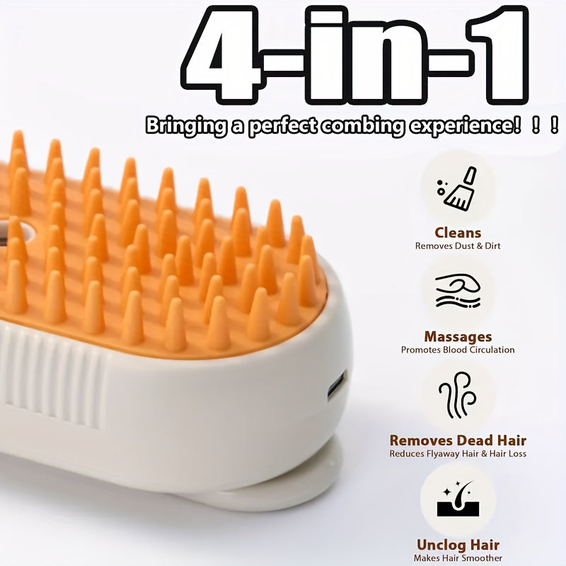 2025 Upgraded TEDDY RUN 4-in-1 Pet Steam Brush – Self-Cleaning Deshedding Comb with Spray, Anti-Static Grooming Tool for Cats & Dogs, USB Rechargeable Rubber Bristle Brush