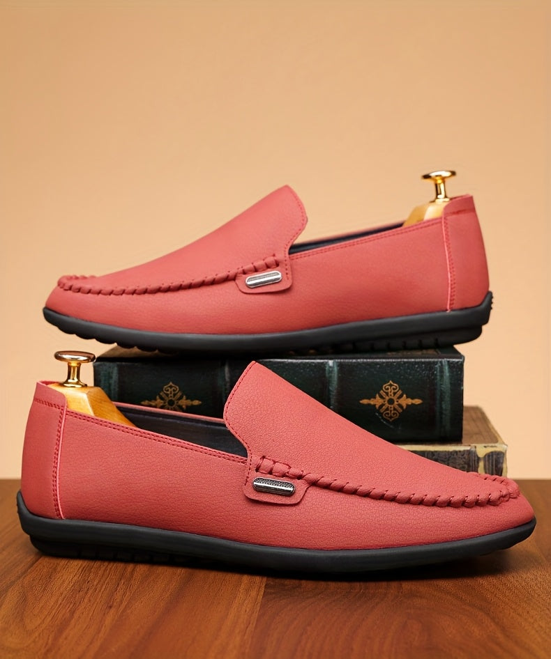 Men’s Business Casual Leather Loafers – Pointed Toe Slip-On Dress Shoes with Rubber Sole, All-Season Minimalist Office & Party Shoes (White)