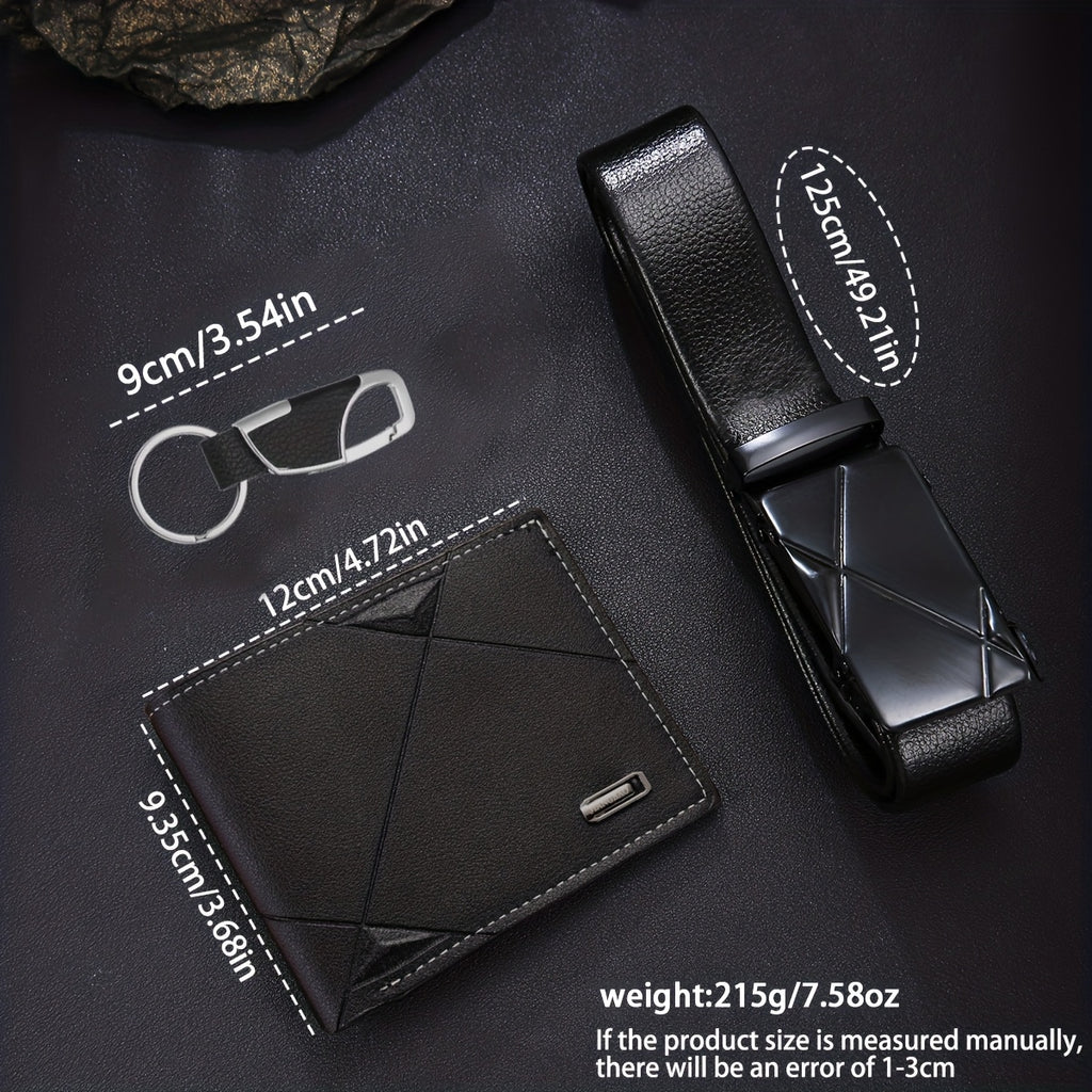 3-Piece Men’s Luxury Black Wallet, Belt & Keychain Set – Heavy-Duty PU Leather Gift for Him, Perfect for Valentine’s Day, Easter & Ramadan