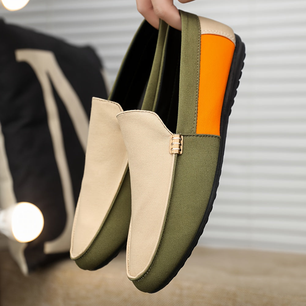 QRLQRL Men’s Casual Slip-On Shoes – All-Season Fabric Loafers with Rubber Sole, Lightweight Geometric Pattern Sneakers for Everyday Wear