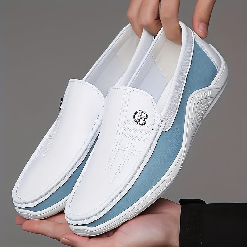 Men’s Soft-Soled Slip-On Shoes – Low-Top PU Business Casual White Shoes with Rubber Sole, Lightweight Comfort for Office & Everyday Wear