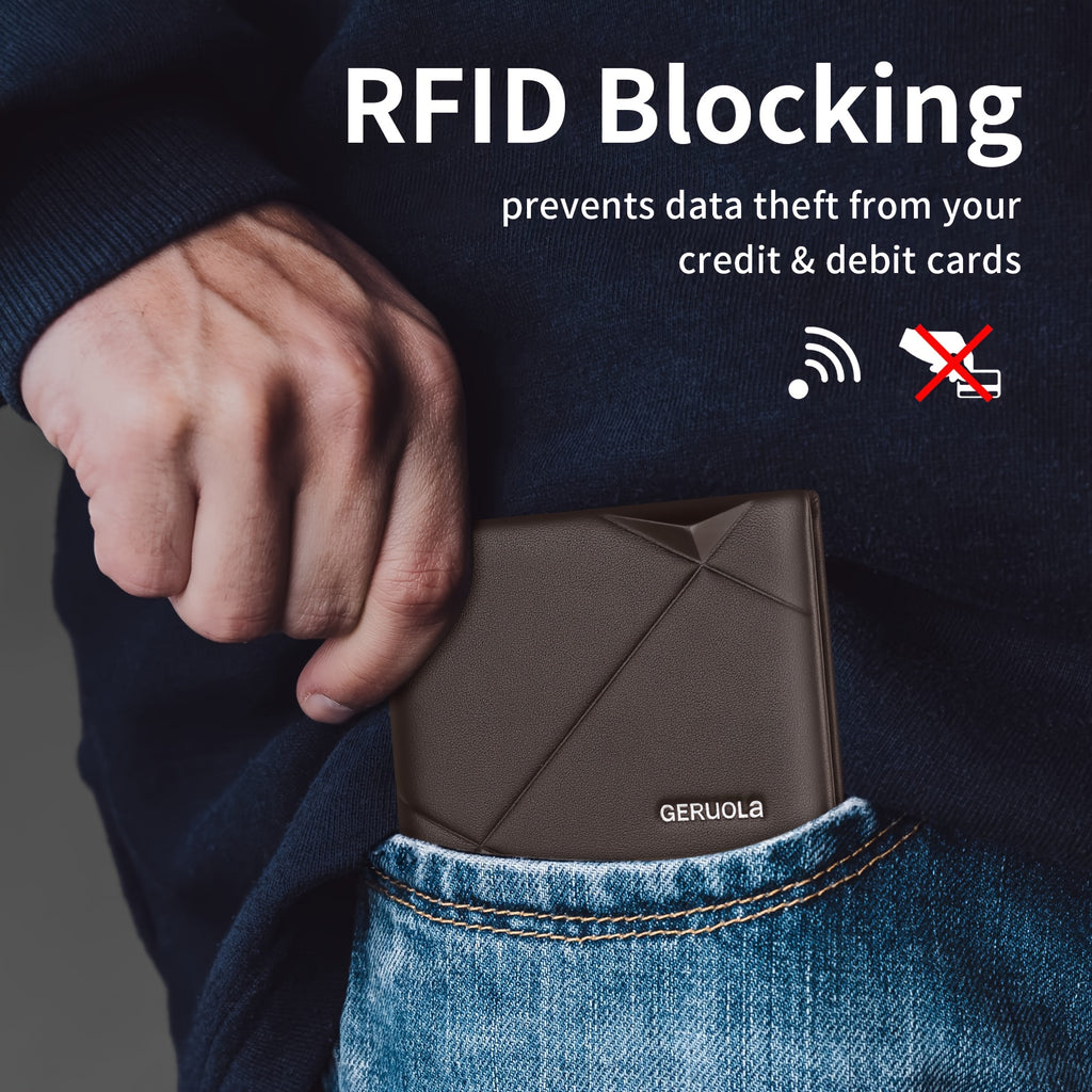 GERUOLA Men’s Genuine Leather Short Wallet – Top-Grain Cowhide RFID Blocking Credit Card Holder with Large Capacity Card Slots, Perfect Gift for Business, Office, Commute & Holidays