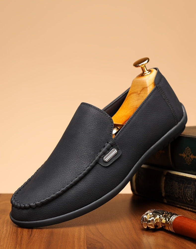 Men’s Business Casual Leather Loafers – Pointed Toe Slip-On Dress Shoes with Rubber Sole, All-Season Minimalist Office & Party Shoes (White)