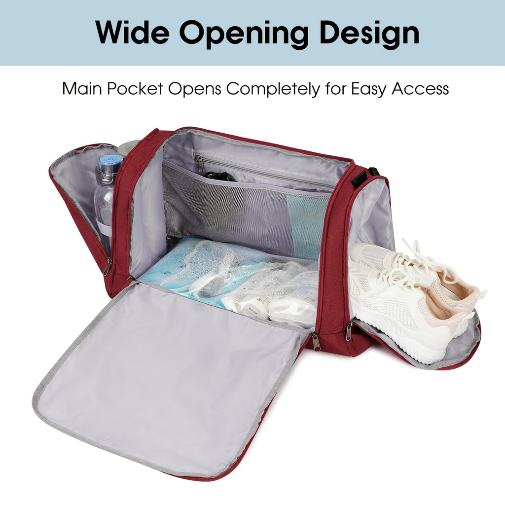 Large Capacity Travel Duffel Bag with Shoe Compartment & Wet Pocket – Vintage Polyester Gym, Weekend & Overnight Bag with Adjustable Strap for Men & Women