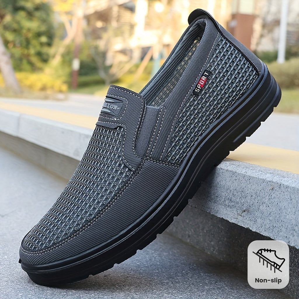 Men’s Slip-On Canvas Shoes – Breathable Vintage Striped Low-Top Footwear with PU Sole, Non-Slip Casual Sneakers for Outdoor & Daily Wear