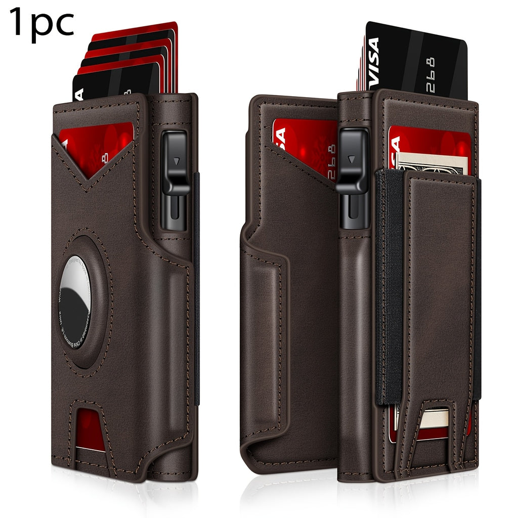 Men’s RFID Blocking Smart Bifold Wallet – Coffee Brown Microfiber Leather, Aluminum Card Holder, Elastic Cash Slot & Magnetic Closure