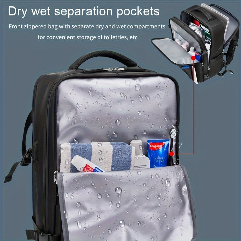 MSBAG Large Travel Backpack with USB Port & Laptop Compartment – TSA-Approved Carry-On, Shoe Pocket, Heavy-Duty Black Hiking & Business Weekender Bag