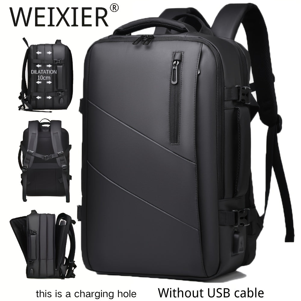 WEIXIER Unisex Large Capacity Travel Backpack – PU Leather Dual-Shoulder Bag with Horizontal Handle, Expandable Compartment & Independent Laptop Sleeve for Work, School & Weekend Trips