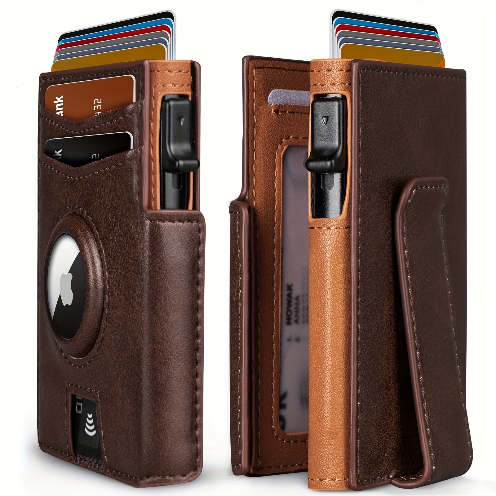 Ultra-Thin Magnetic RFID Men’s Flip Wallet with AirTag Slot – Black Microfiber Leather, Large-Capacity Anti-Theft Card Holder – Contrast Interior Business Wallet, Christmas & Valentine’s Gift (AirTag Not Included)