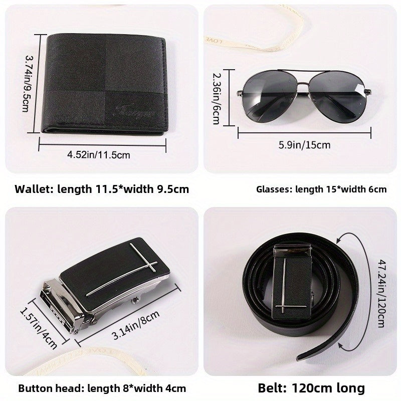 Men’s Luxury PU Gift Set (2–10pcs) – Golden Business Wallet, Belt & Watch-Style Accessories in Red-Lined Gift Box for Husband, Boyfriend – Birthday, Valentine’s Day & New Year