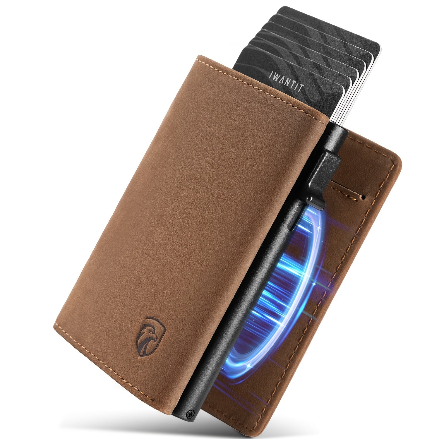 Men's Minimalist Wallet with Credit Card Holder, Premium Full Grain Leather, Smart Pop-up Design, Slim Trifold Wallet, RFID Protection, Front Pocket, ID Window, Father's Day wallet (No Airtag Included)