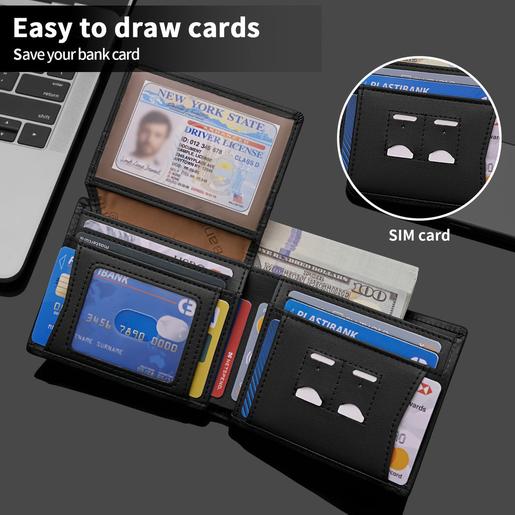 BANYANU Men’s Genuine Top-Grain Leather Wallet – Vintage RFID Blocking Large Capacity Wallet with 11 Card Slots, Perfect Father’s Day Gift