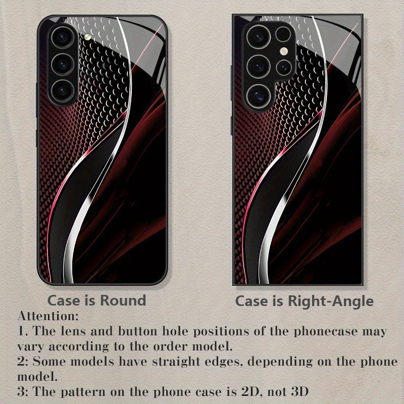 Red & Black Wave Glass Phone Case for Samsung Galaxy S25/S24/S23/S22/S20 & A Series – Stylish Tempered Glass Minimalist Cover for Couples, High-End Multifunctional Design