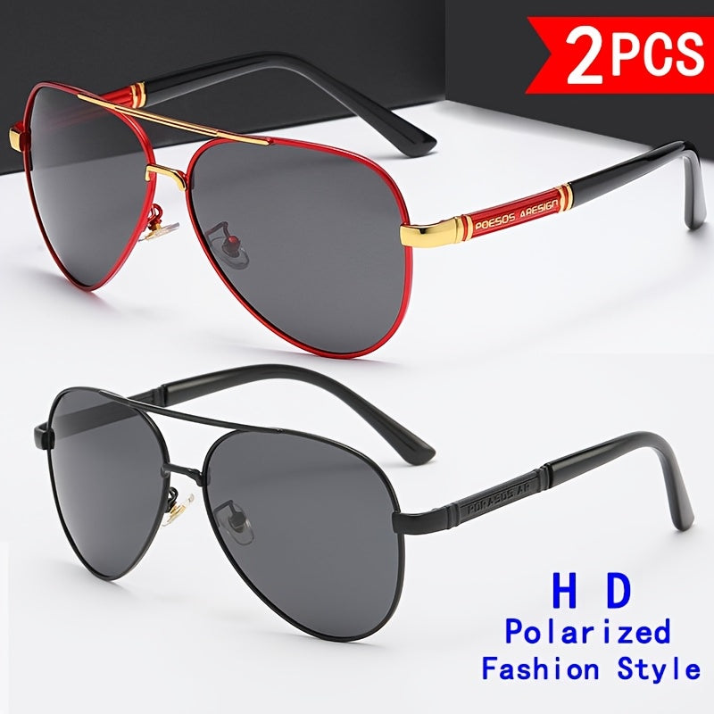 2pcs Polarized Metal Fashion Sunglasses for Men and Women. Classic Elliptical Frame Design. High-definition Sun Protection Sunglasses That Block UV Rays. Suitable for Daily Leisure, Outdoor Activities, Fishing, Travel, And Pa