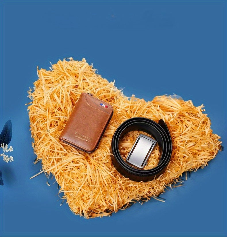 High-End Men’s Wallet & Automatic Buckle Belt Set – Premium PU Leather Gift Box for Dad, Husband & Gentlemen