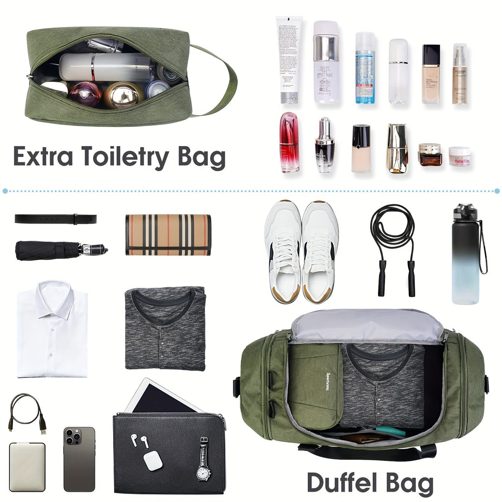 Large Capacity Travel Duffel Bag with Shoe Compartment & Wet Pocket – Vintage Polyester Gym, Weekend & Overnight Bag with Adjustable Strap for Men & Women