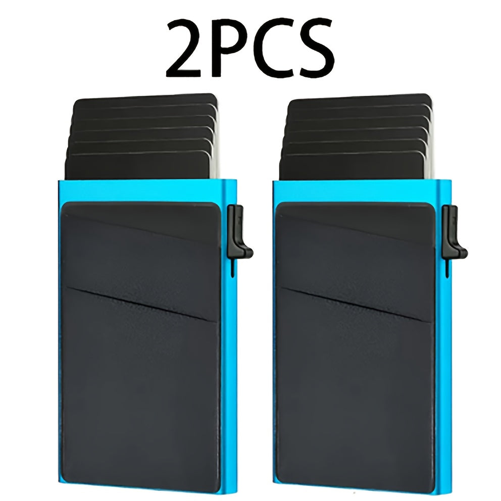 2pcs Ultra-Slim RFID Blocking Multifunctional Wallet, Credit Card Holder for Men - Automatic Pop-Up Card Holder with Money Pocket, Aluminum Alloy Minimalist Business Anti-Degaussing Credit Card Case for Notes, Coins, And Card