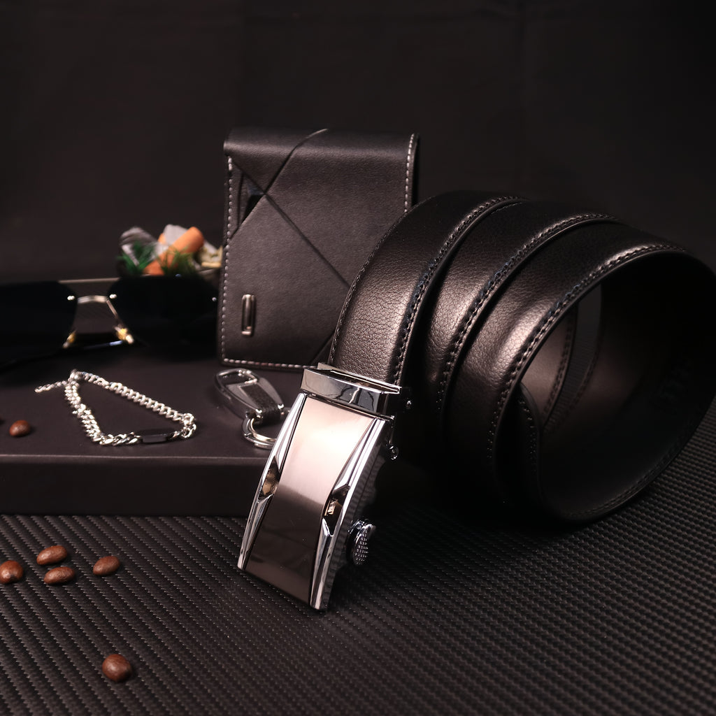 Men’s 6-in-1 PU Leather Gift Set – Belt, Wallet, Keychain, Bracelet, Glasses & Gift Box for Boyfriend, Husband, Dad – Birthday, Valentine’s Day & Father’s Day