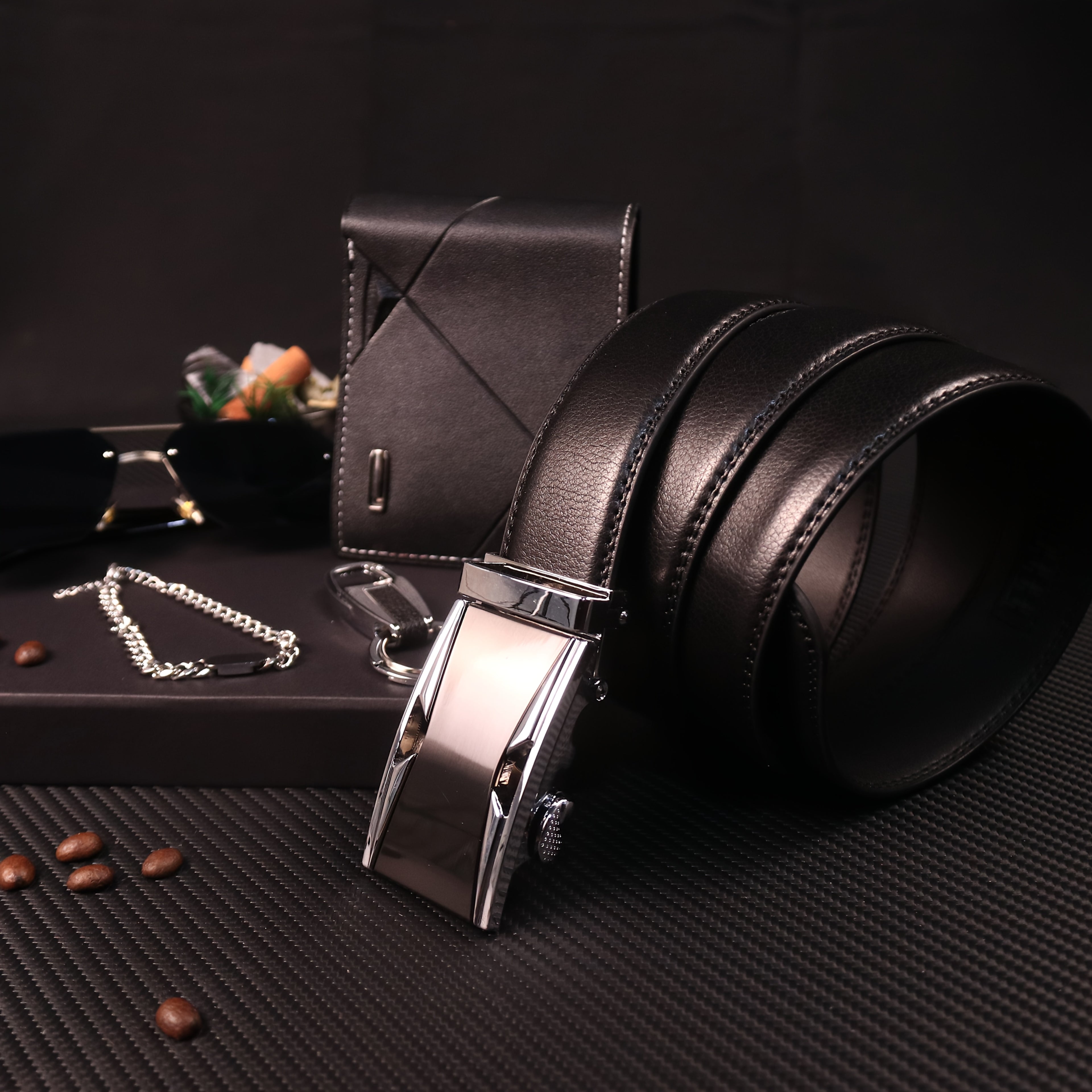 Men’s 6-in-1 PU Leather Gift Set – Belt, Wallet, Keychain, Bracelet, Glasses & Gift Box for Boyfriend, Husband, Dad – Birthday, Valentine’s Day & Father’s Day