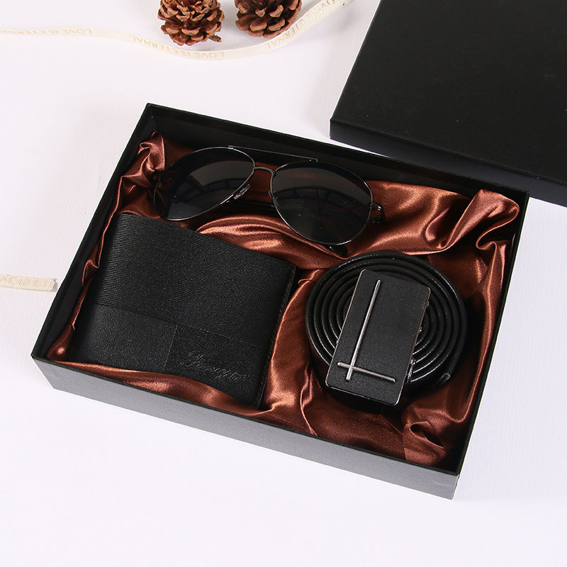 Men’s Luxury PU Gift Set (2–10pcs) – Golden Business Wallet, Belt & Watch-Style Accessories in Red-Lined Gift Box for Husband, Boyfriend – Birthday, Valentine’s Day & New Year
