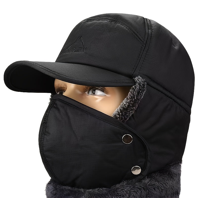 Unisex Winter Ski Hat with Detachable Face Mask & Windproof Earmuffs – Fleece-Lined Full Face Coverage for Skiing, Snowboarding, Cycling & Ice Skating