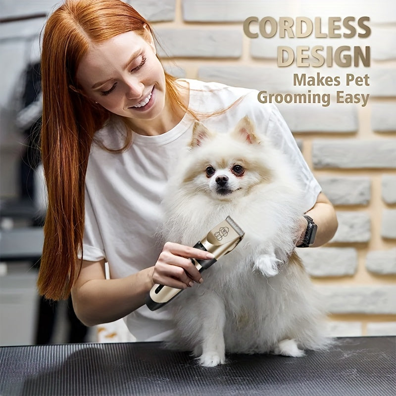 Professional Pet Grooming Kit – USB Rechargeable Electric Clipper with Ceramic Blades, Brush & Comb for Dogs, Cats & Puppies, Quiet Hair Trimmer for All Coat Types