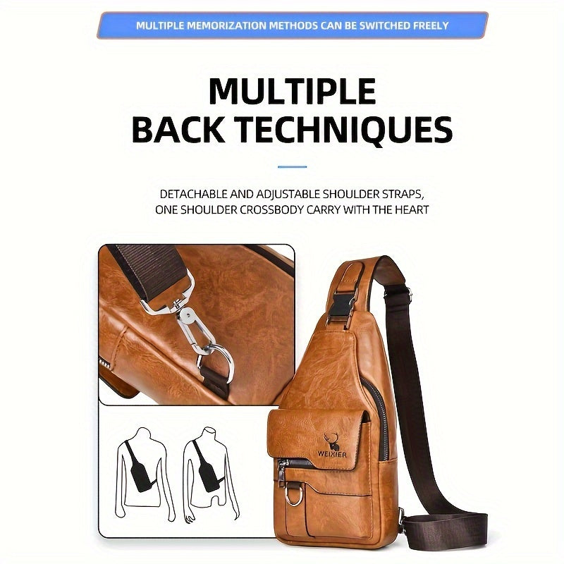 Men’s Retro Faux Leather Crossbody Chest Bag – Large Capacity Multi-Compartment Travel Shoulder Bag by YMK
