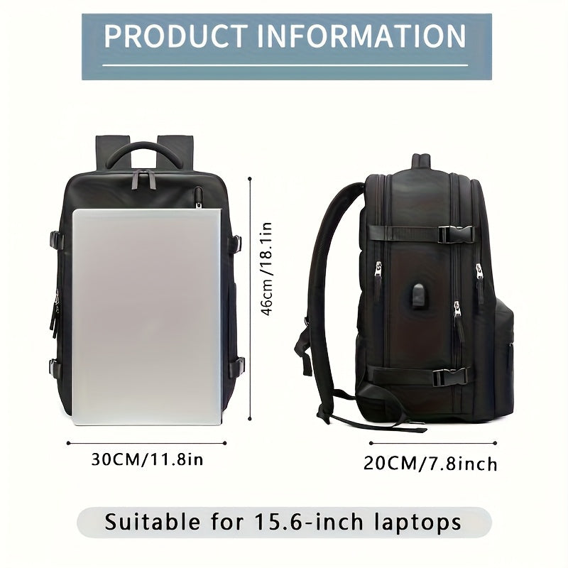 MSBAG Large Travel Backpack with USB Port & Laptop Compartment – TSA-Approved Carry-On, Shoe Pocket, Heavy-Duty Black Hiking & Business Weekender Bag