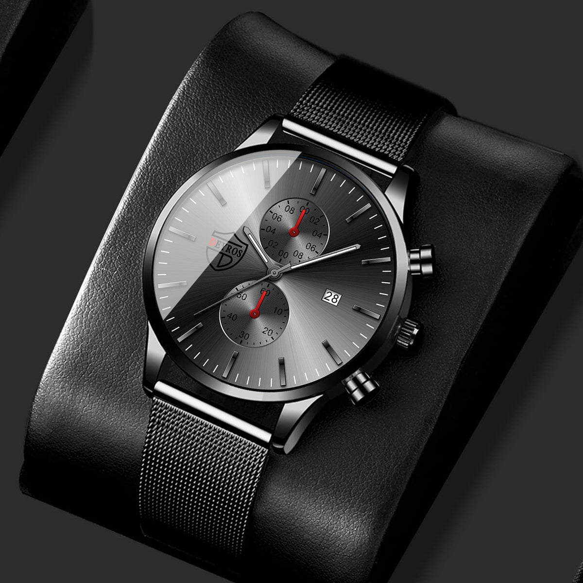 4pcs Men’s Stainless Steel Quartz Watch & Bracelet Gift Set – Analog Date Display Dress & Casual Watch, Matching Bracelets for Business & Everyday Wear, Perfect Gift for Dad, Husband or Boyfriend