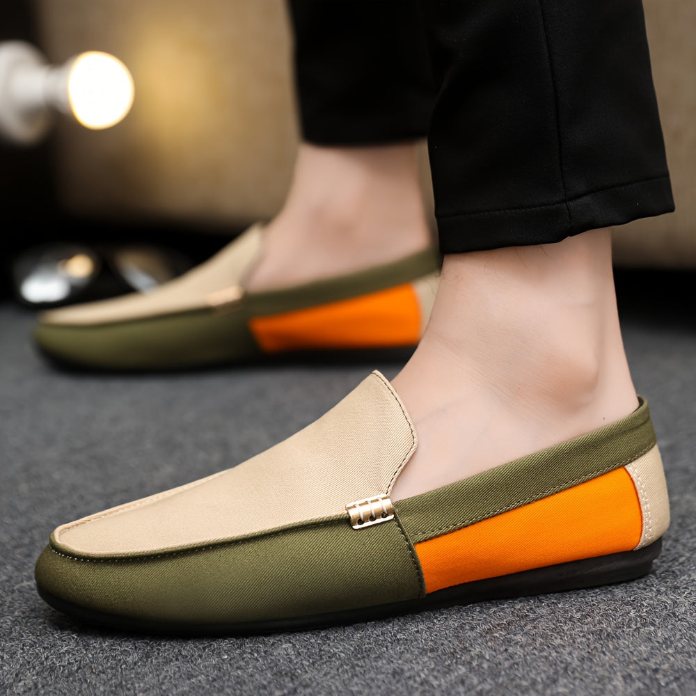 QRLQRL Men’s Casual Slip-On Shoes – All-Season Fabric Loafers with Rubber Sole, Lightweight Geometric Pattern Sneakers for Everyday Wear