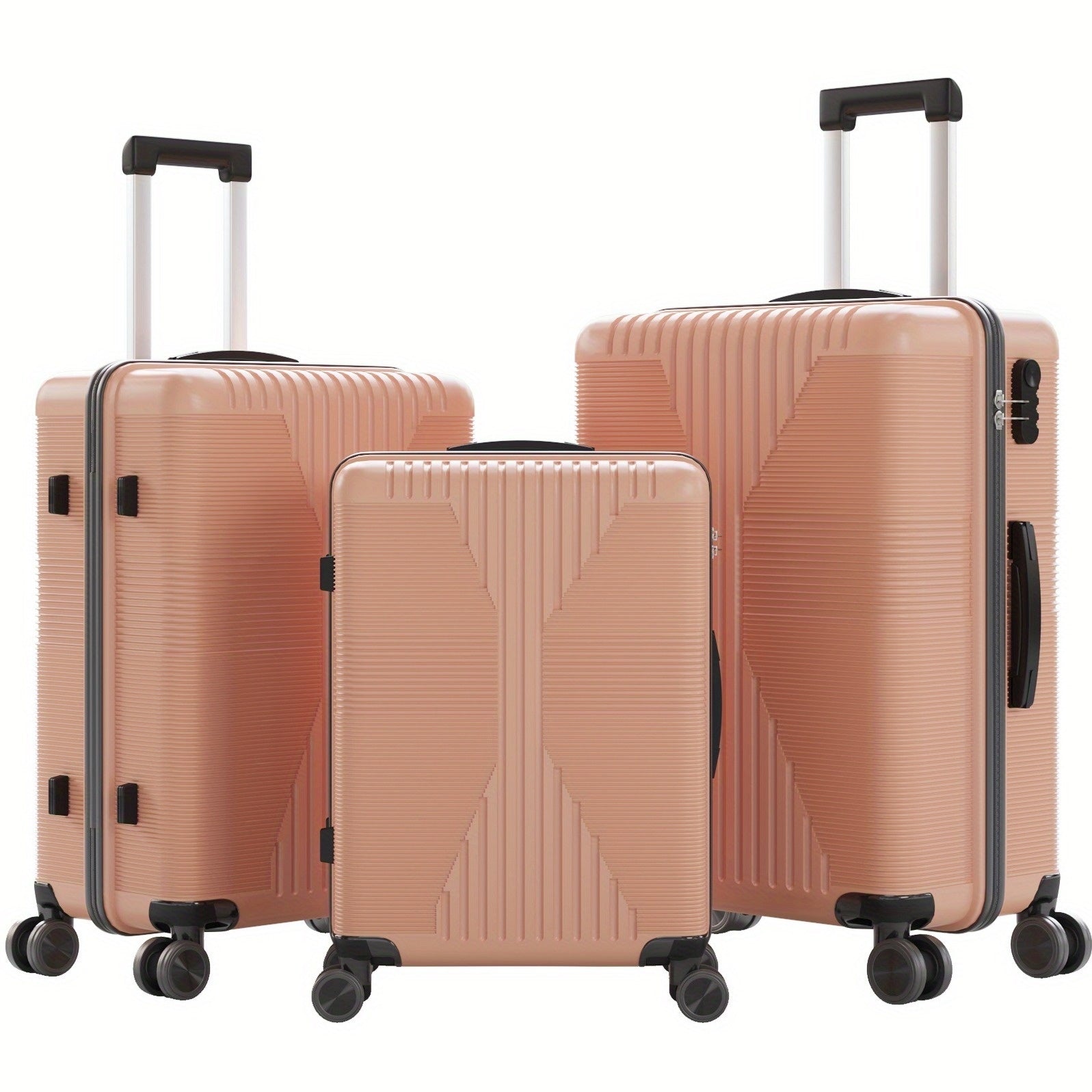 AUTOFOREVER 3-Piece ABS Hardshell Luggage Set – Super Light Scratch-Resistant 20"/24"/28" Spinner Suitcases with Aluminum Frame & Combination Lock (Bright Pink/Grey/Violet/Purple)