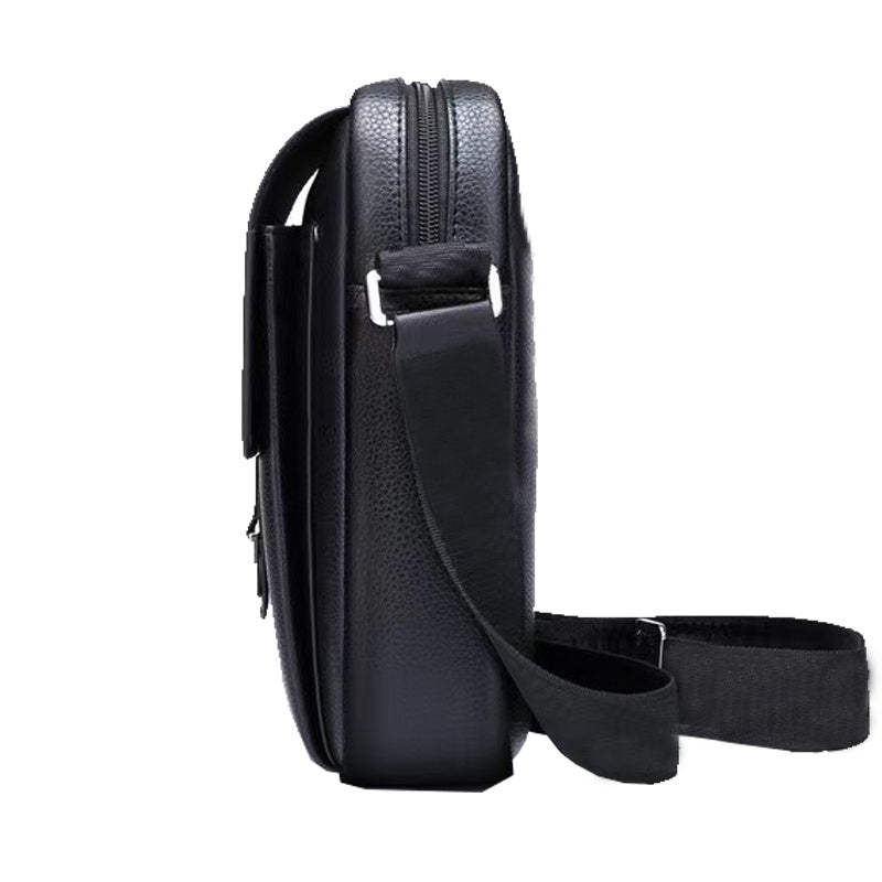 Unisex Black Crossbody Bag with Adjustable Strap – Compact PU Leather Vertical Shoulder Messenger Bag for Men & Women, Casual & Business Travel