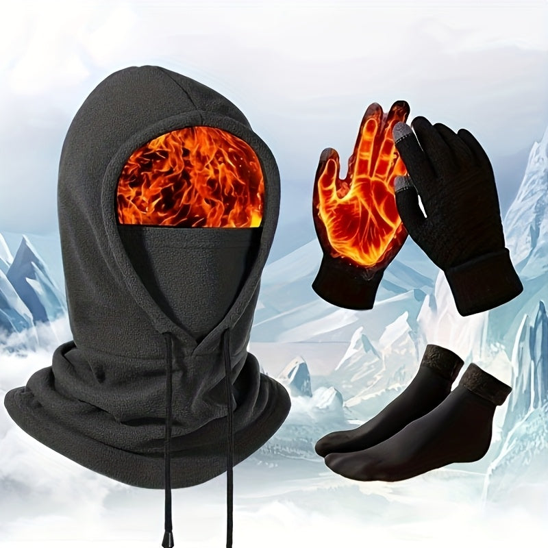 5-Piece Unisex Winter Accessories Set – Hat, Scarf, Gloves & Thermal Socks with Cozy Lining – Warm Non-Woven Knit Look Cold Weather Gift Set