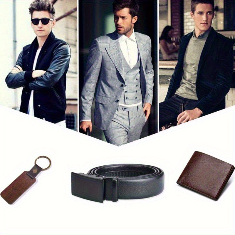 3pcs Custom Men’s Wallet, Belt & Keychain Gift Set – Personalized Name/Letter PU Leather Set for Father’s Day, Weddings, Birthdays & Graduation – Unique Gift for Son, Boyfriend, Friend & Classmate