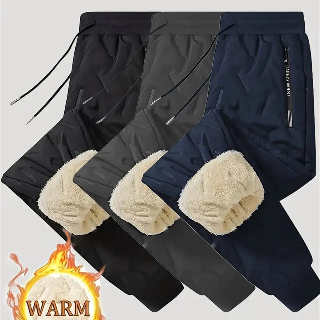 3pcs Men's Winter Pants with Jacket-Like Thigh Pouches - Windproof & Cold-Resistant Ankle-High Trousers for Skiing, Snowboarding, Sports (Black/Dark Grey/Brown) - Machine Washable Thickened, Winter Pants For Men, Mens Pants,