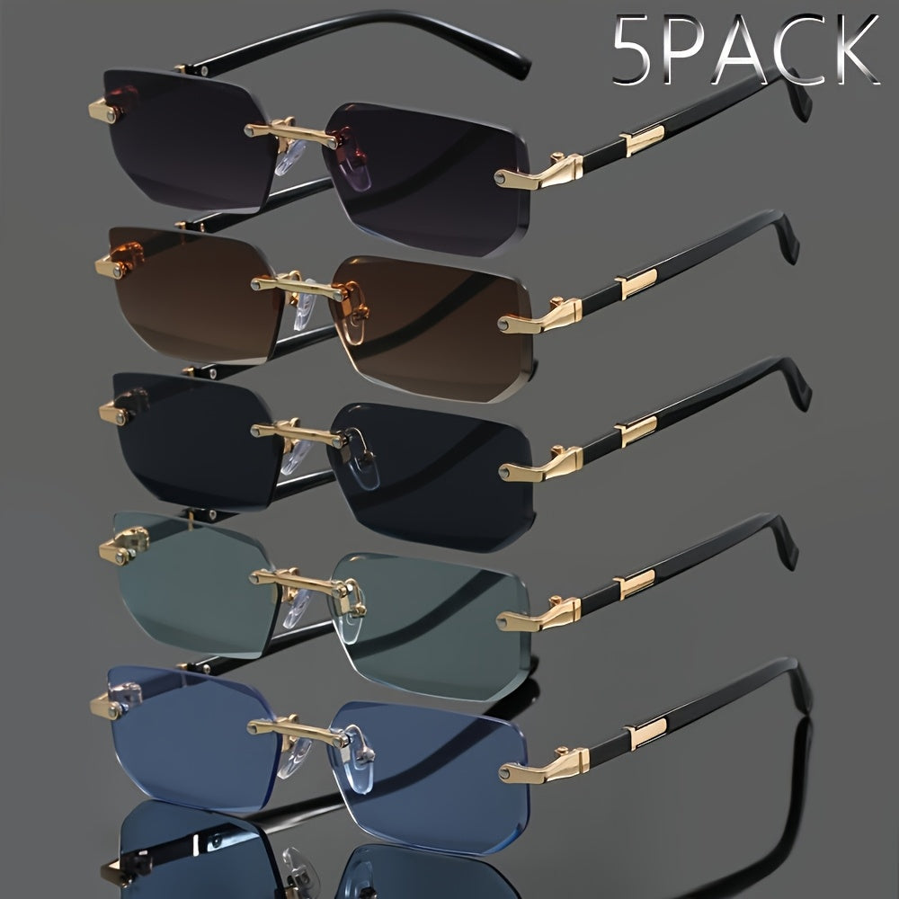 5 Pairs Unisex Frameless Aesthetic Glasses – Retro Minimalist Fashion Party Eyewear, Clear Decorative Lenses for Summer, Street Photography & Casual Wear