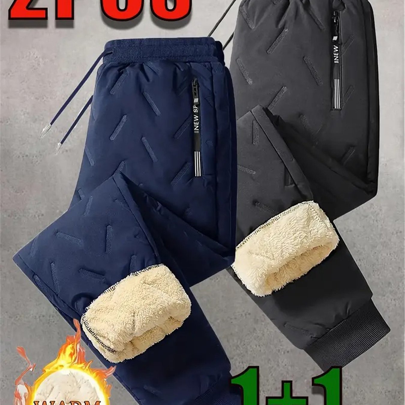2-Pack Men’s Winter Warm Straight-Leg Pants – Low-Rise Casual Trousers with Pockets, Lightweight & Breathable Outdoor Winter Wear