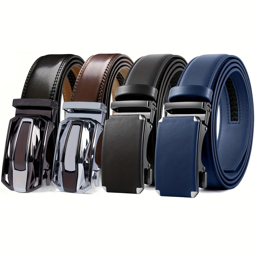 4-Pack Men’s Genuine Leather Belts with Automatic Golden Buckle – Brown Casual & Dress Belt Set for Business, Jeans, Office & Weddings